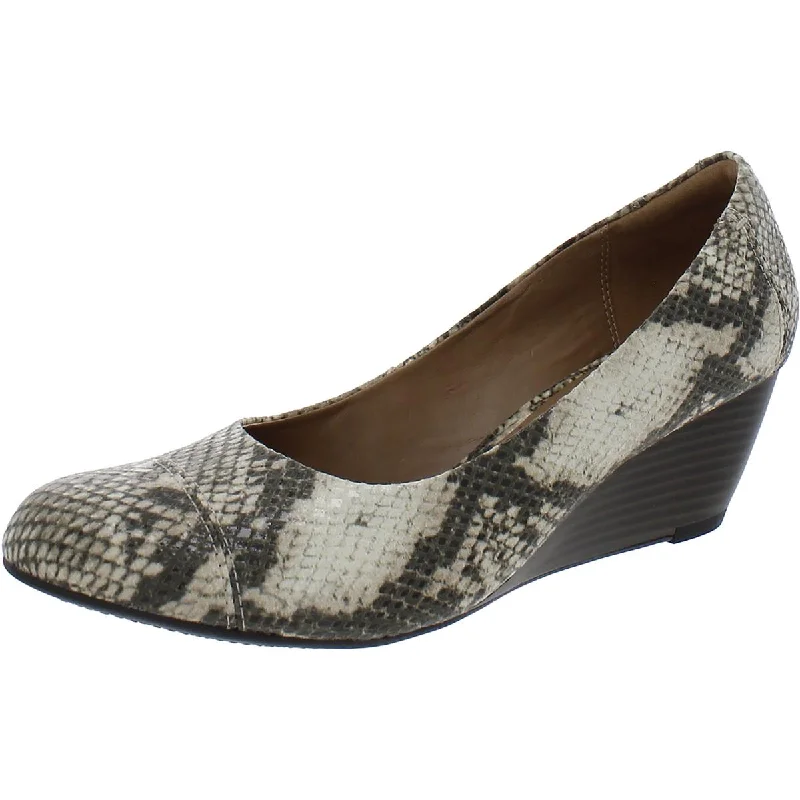 Clarks Womens Brielle Chanel Faux Leather Snake Print Wedge Heels