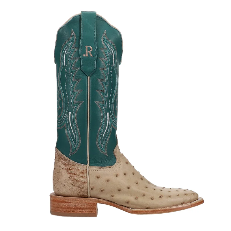 Full Quill Ostrich Embroidered Square Toe Cowboy Boots