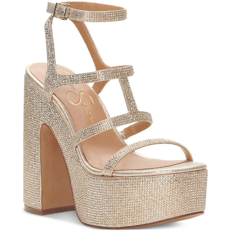 Jessica Simpson Womens Meitini Rhinestone Strappy Block Heels