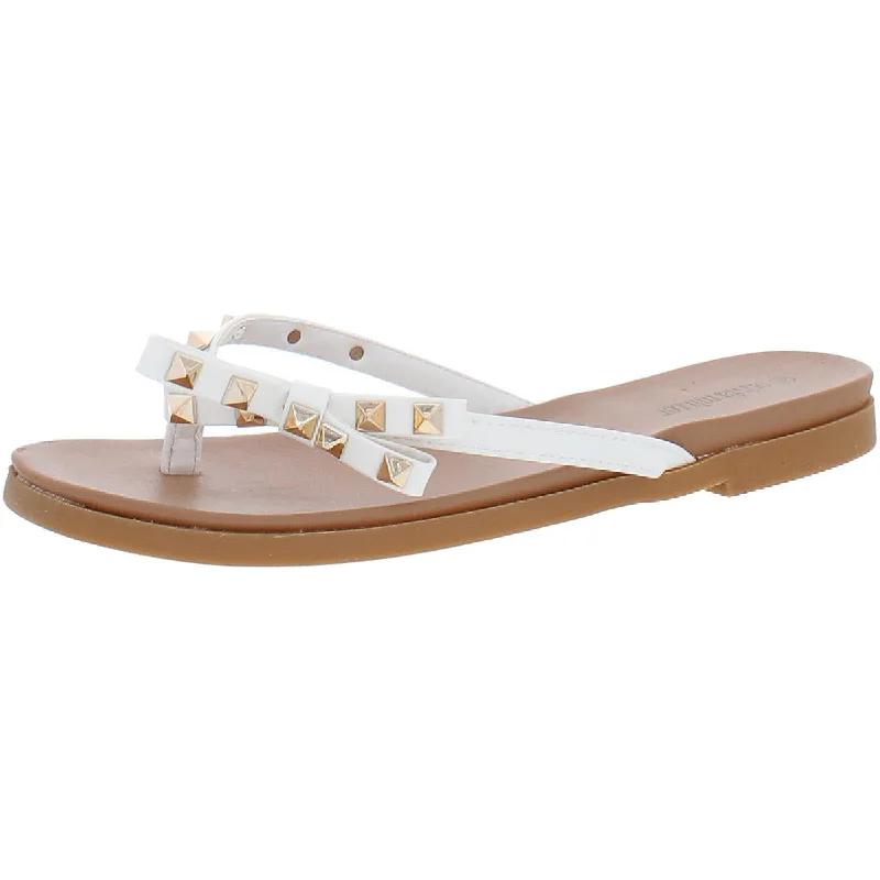 Olivia Miller Womens Faux Leather Thong Flip-Flops