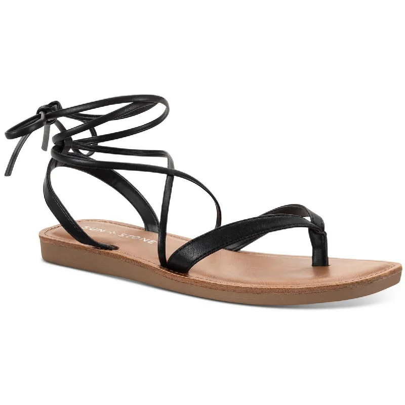 Sun + Stone Womens Maggie Faux Leather Toe-Post Slingback Sandals