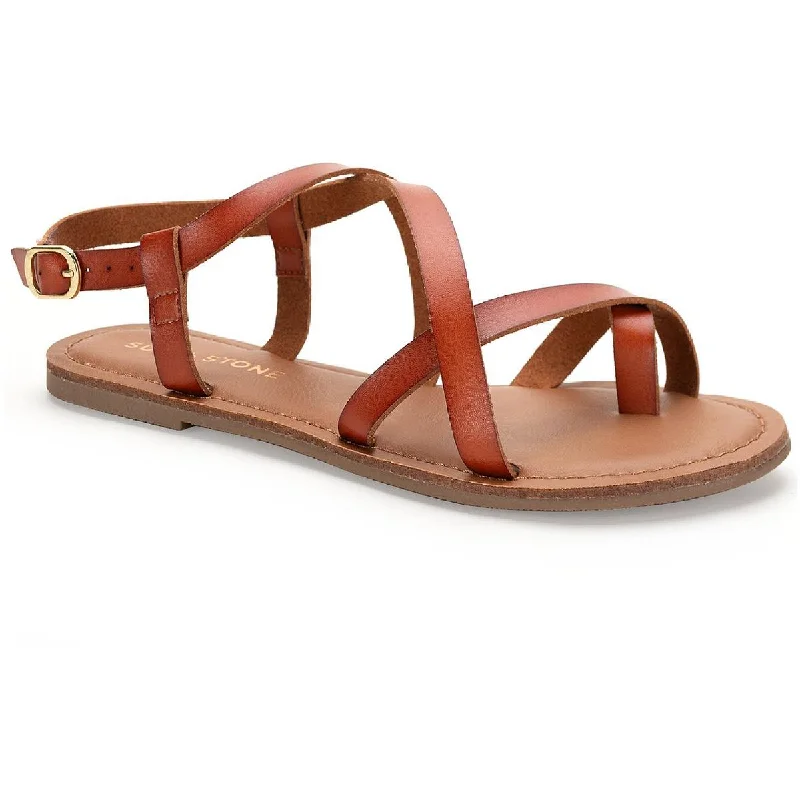 Sun + Stone Womens Roxxie Faux Leather Ankle Strap Flats