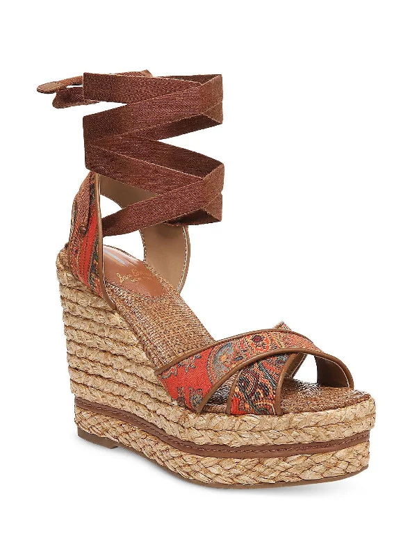 Vaughn Womens Paisley Raffia Wedge Sandals