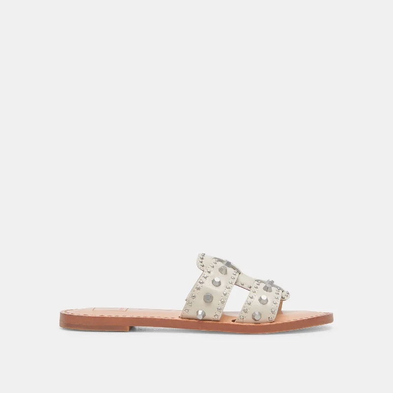 WESLA STUD SANDALS IVORY CRINKLE PATENT