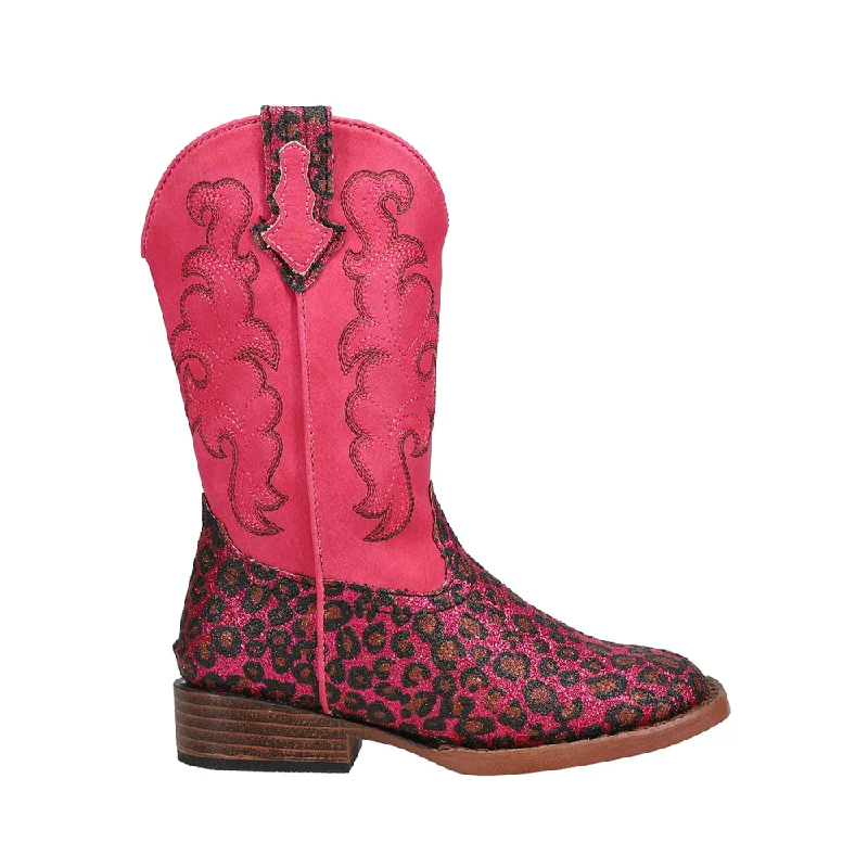 Wild Cat Embroidered Glitter Leopard Square Toe Cowboy Boots (Little Kid)