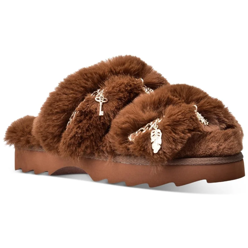 Wild Pair Womens Paiygef Faux Fur Slip On Slide Sandals