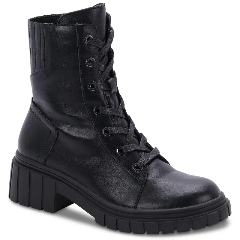 Aqua College Womens Perel Leather Lugged Sole Combat & Lace-up Boots