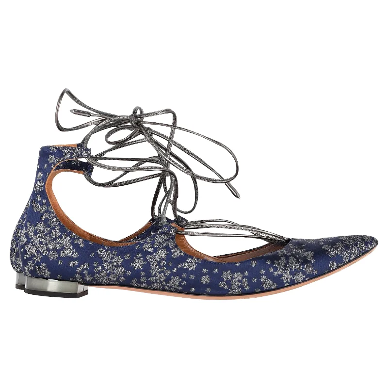 Aquazzura Christy Ballet Flats in Floral Navy Blue Leather