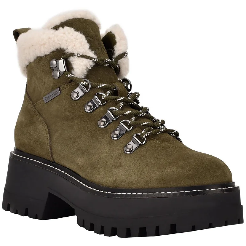 Calvin Klein Womens Kristel Faux Fur Lace-up Ankle Boots