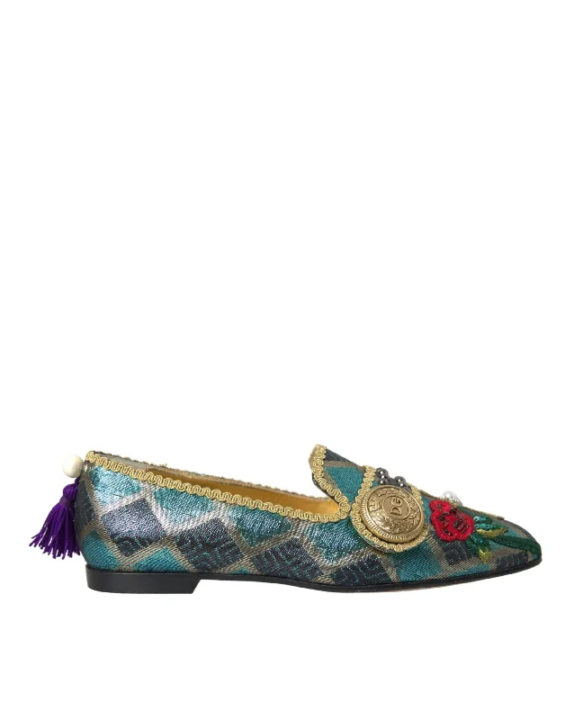 Dolce & Gabbana multi Jacquard Embellished Loafers Women's Shoes