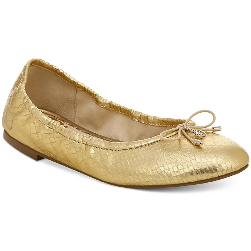 Felicia Womens Leather Metallic Ballet Flats