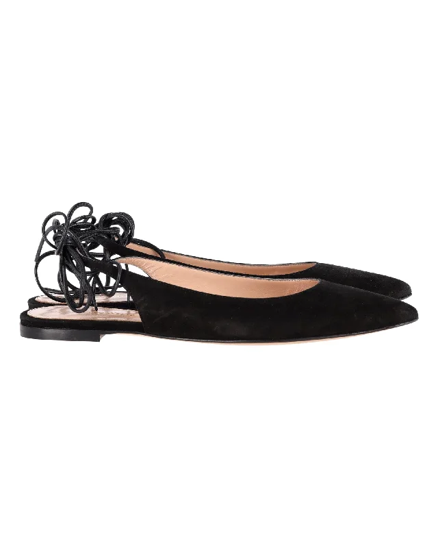 Gianvito Rossi Slingback Strappy Flats in Black Suede