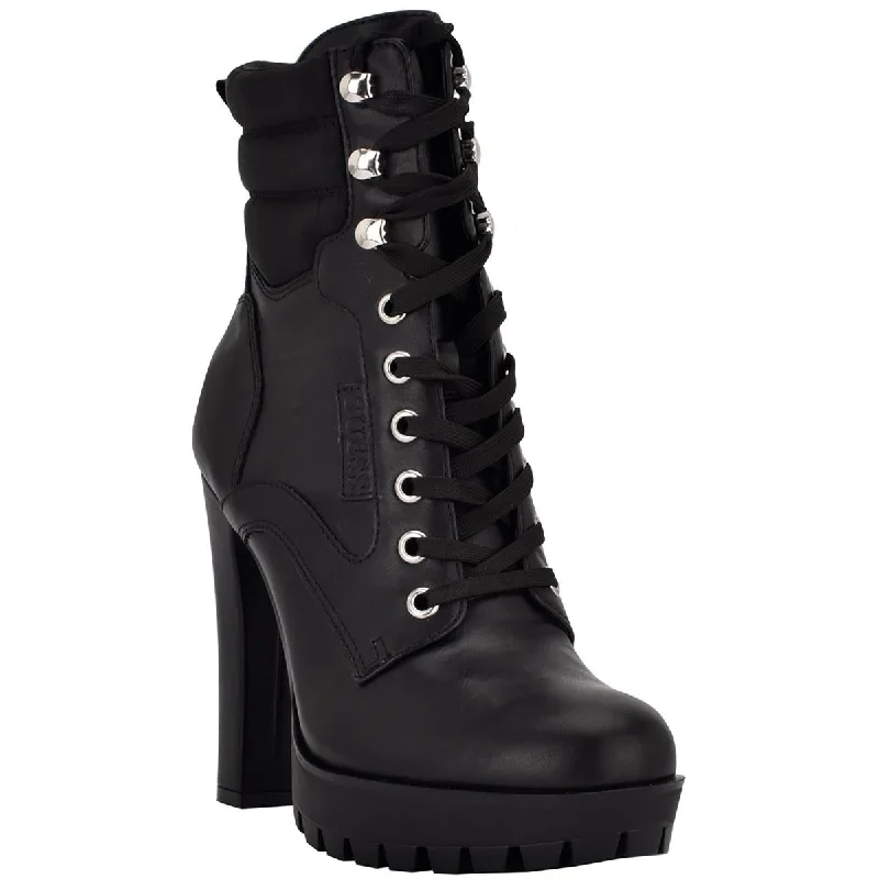 Guess Womens Talore  Faux Leather Lux Sole Combat & Lace-Up Boots