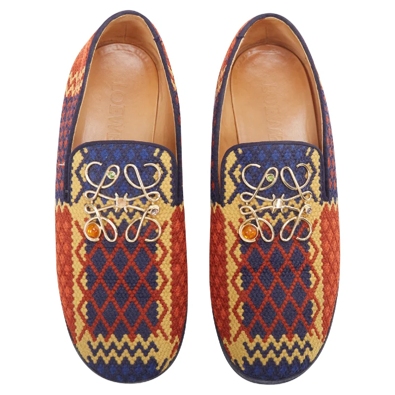 Loewe Anagram navy yellow woven mocassin loafer shoes