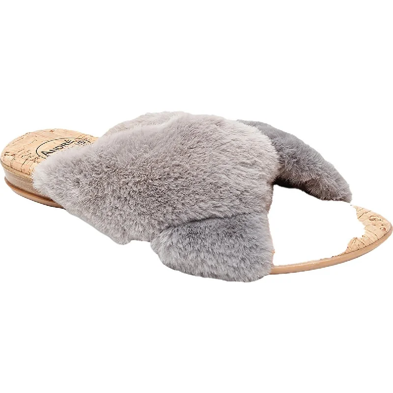 NALLY Womens Faux Fur Slip On Flat Shoes