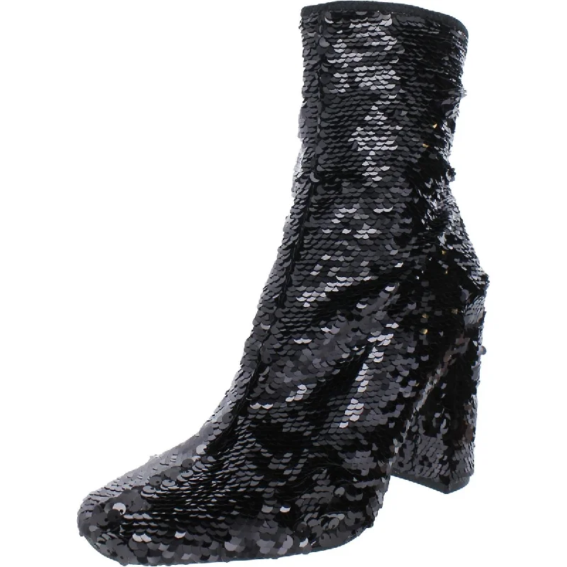 Steve Madden Womens Lynden Sequined Square Toe Mid-Calf Boots