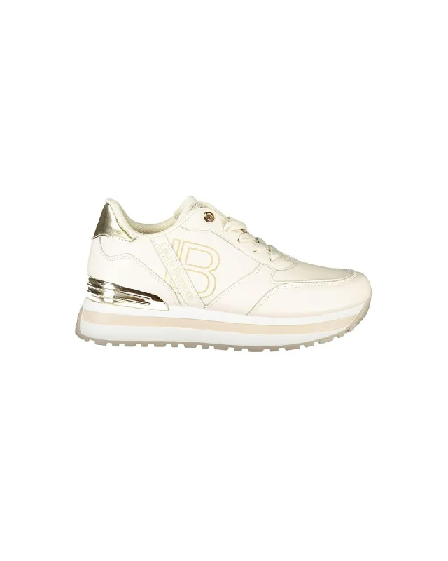 Laura Biagiotti  Women's Cream Platform Sneakers   Casual Platform Sneakers  Cream/Gold  Women's Fashion Sneakers -  Platform Design