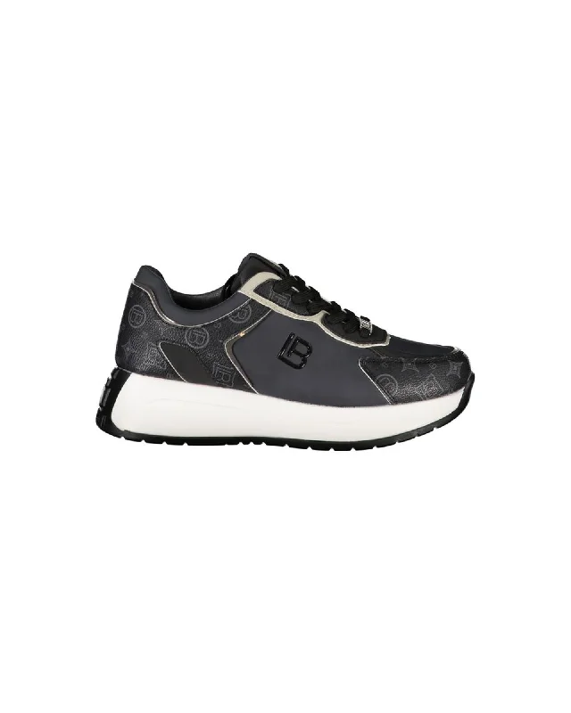 Laura Biagiotti  Women's Casual Sneakers - Black Monogram   Black Monogram Sneakers - Stylish & Comfortable  Women's Fashion Sneakers -  Signature Design