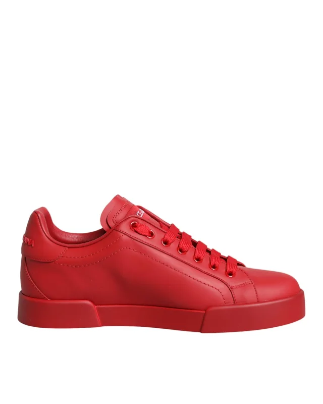 Dolce & Gabbana Leather Low Top Sneakers with Lace-Up Closure and Logo Details