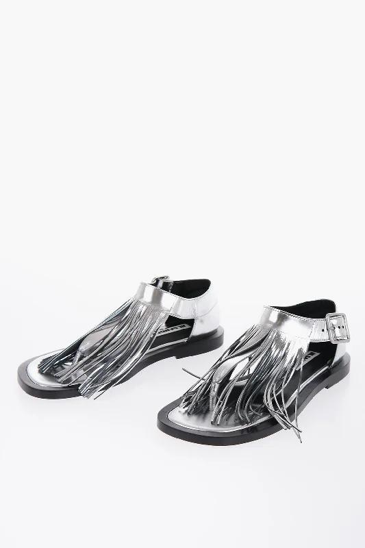 Jil Sander Fringed Leather Sandals With Buckle 36 Shoes EU