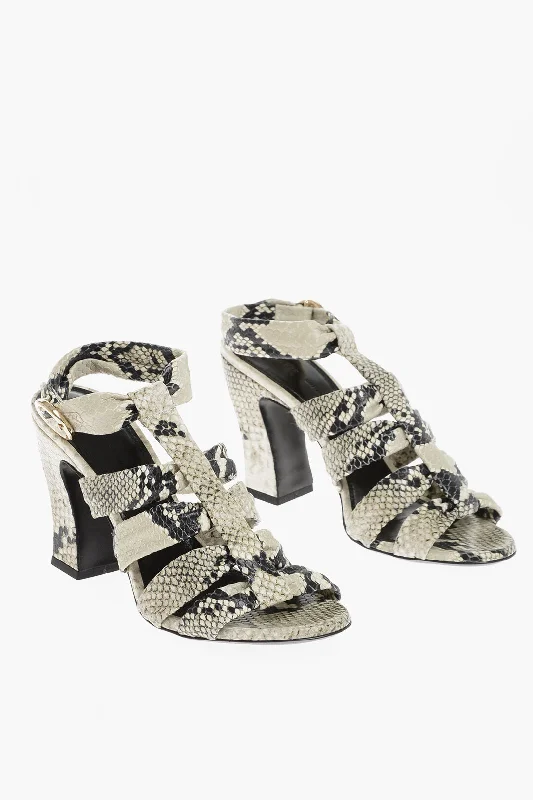 Khaite Python Effetch Leather PERTH T-strap Sandals 10cm 37.5 Shoes EU