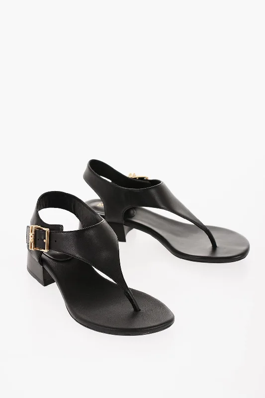 Michael Kors MICHAEL Leather ROBYN Thong Sandals with Golden Buckle Heel 35 Shoes EU