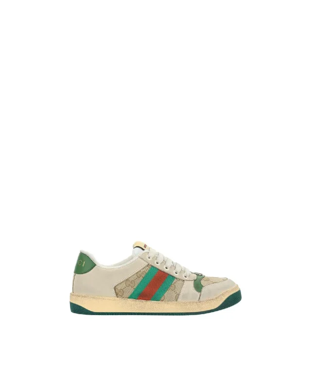 Gucci Iconic Monogram Lace-Up Sneakers with Contrasting Leather Patch