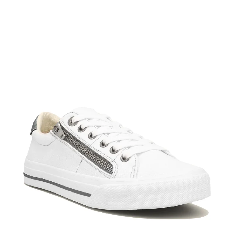 Taos Women's Z Soul Side Zip Canvas Lace Sneaker in White/Pewter