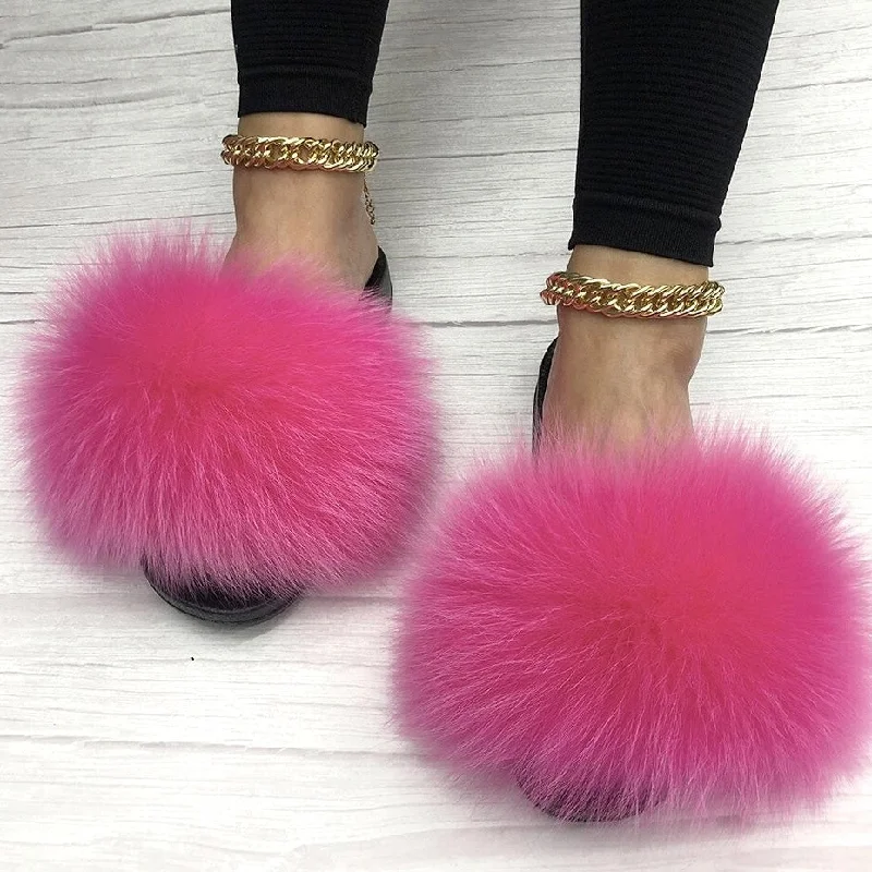 Women's Summer Sexy Slides Fox Big Fur Fluffy House Slippers