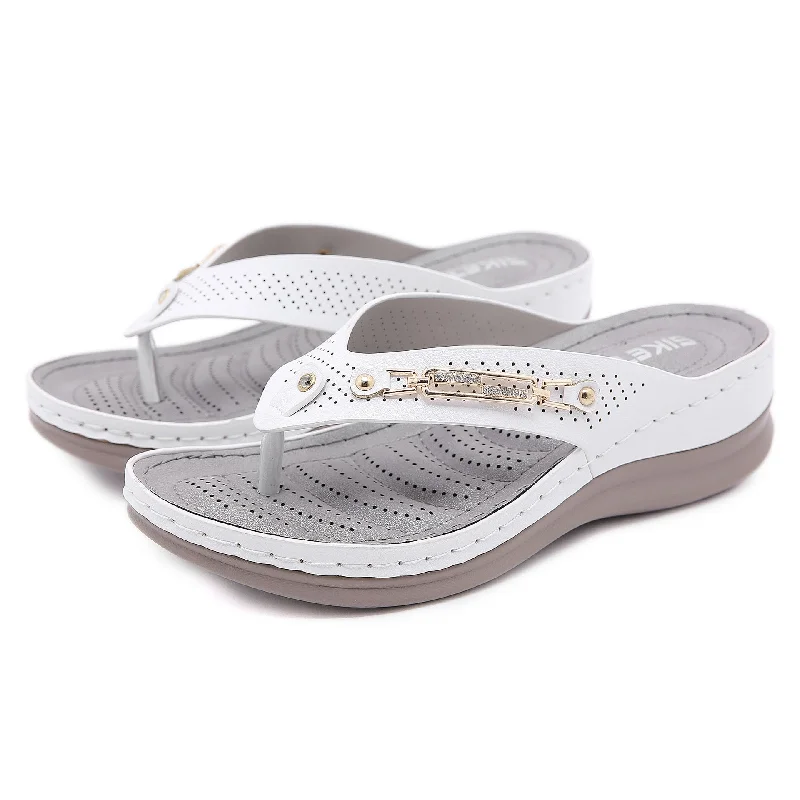 Women's Summer White Crystal Diamond Microfiber Leather Flat Slippers